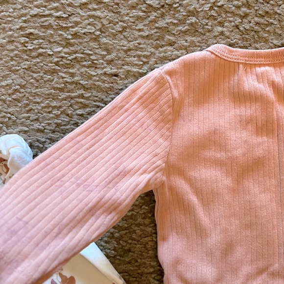 Rabbit Bear Ribbed Knit Pink Button Down Onesie + Fox Graphic Print Long Sleeve - Picture 5 of 8